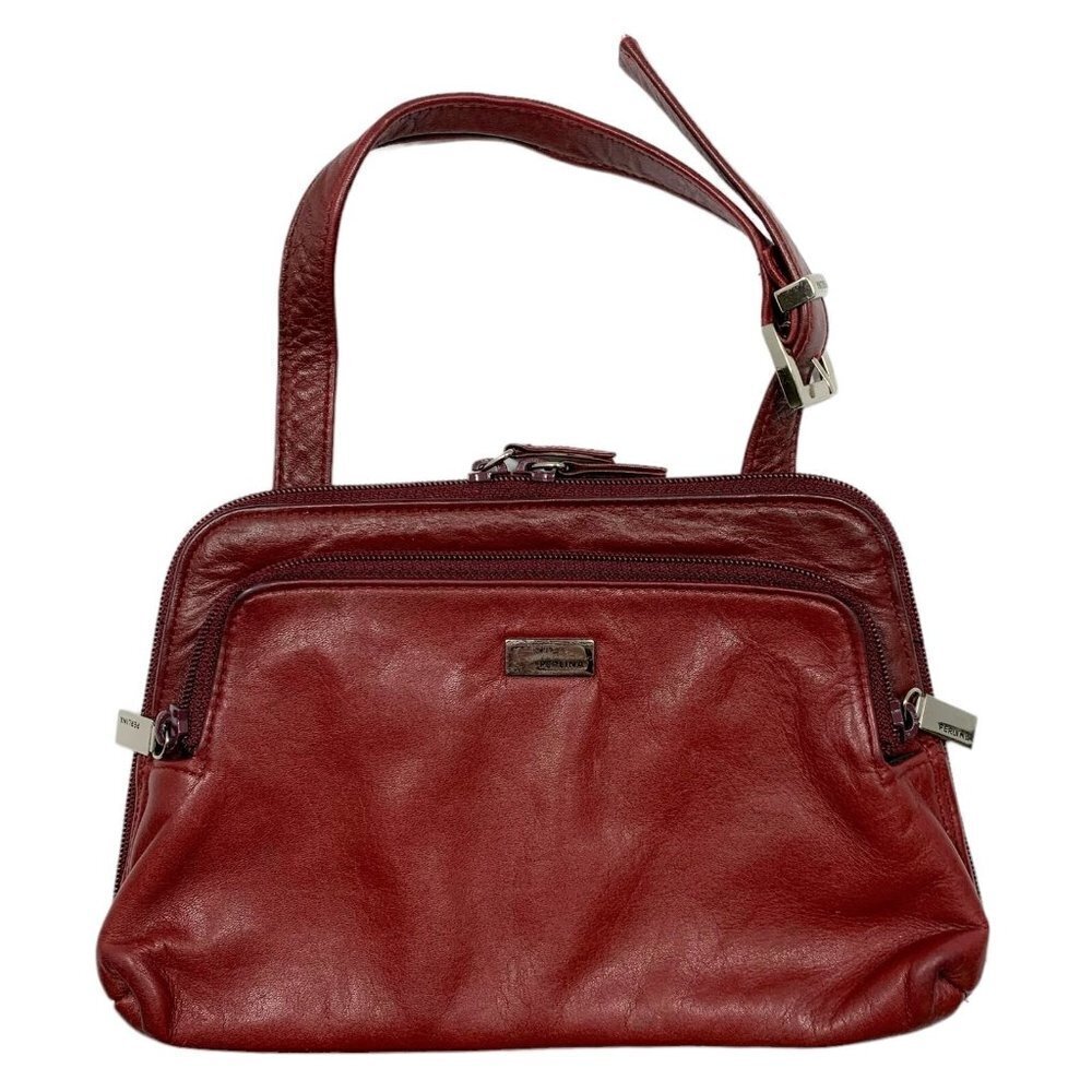 Vintage PERLINA Dark Red Leather Small Zip Top Handbag Purse